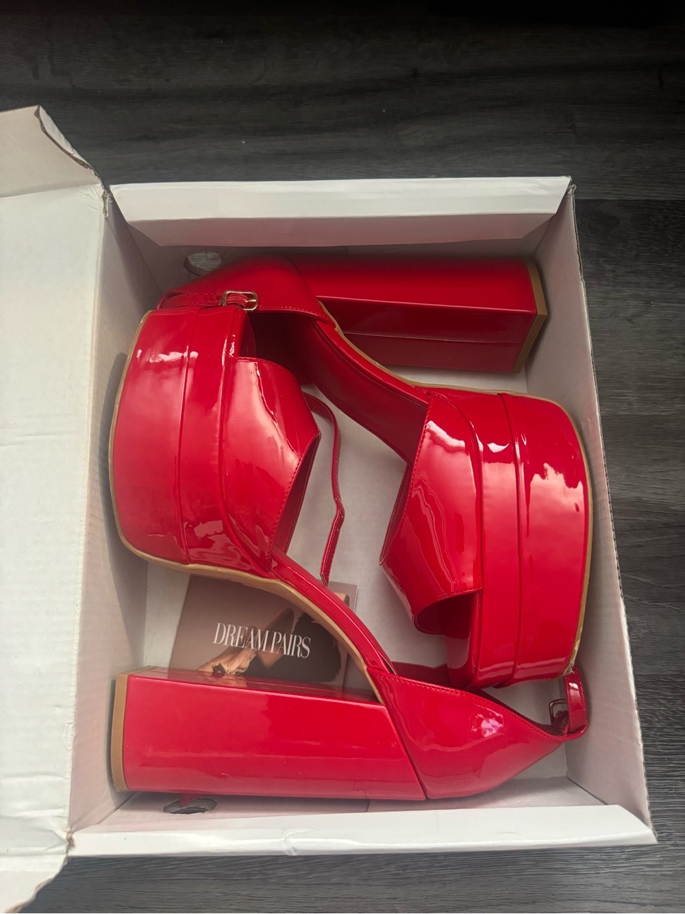 Amazon Red Patent Platform Block Heel Sandals - Picture 3 of 3